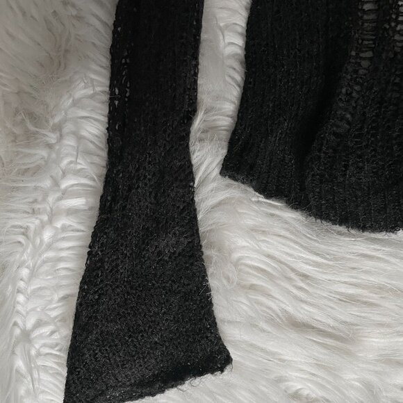 Black Loose / Open Knit Distressed Sweater Size Small - Picture 3 of 4